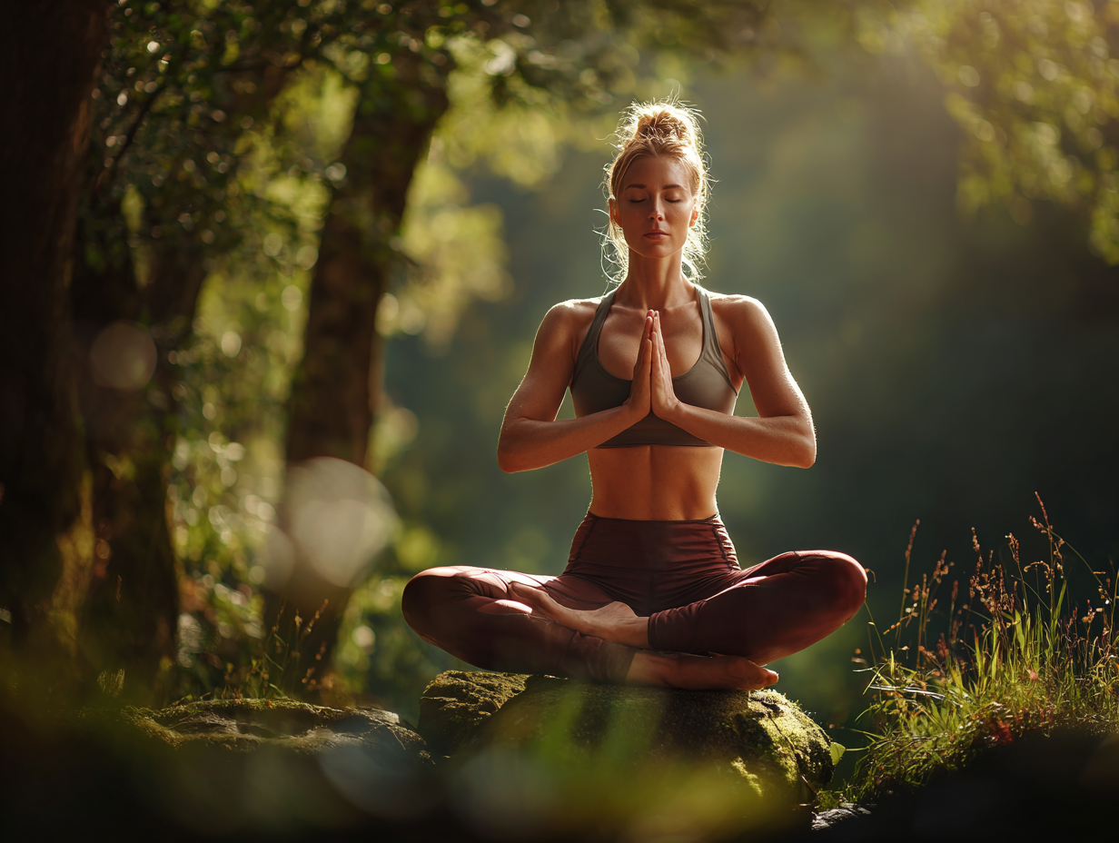 Meditáló nő természetes környezetben